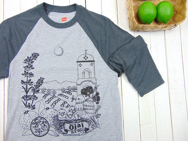 Art Mina Baseball 3/4 Sleeve Unisex Tee "Ojai California"