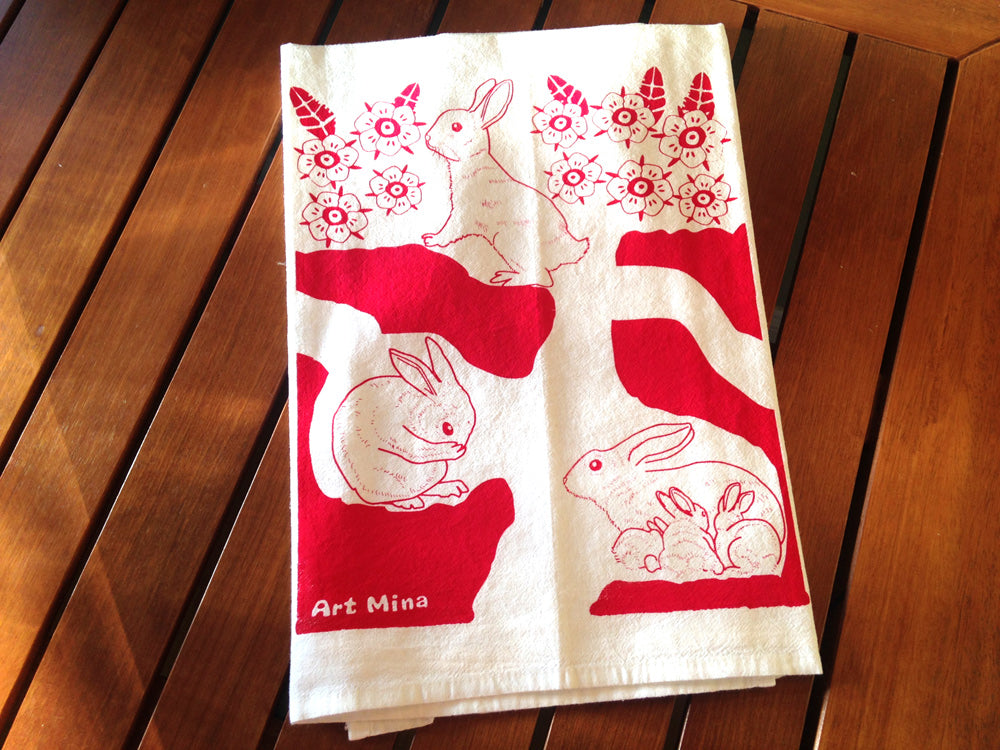 Art Mina Flour Sack Kitchen Tea Towel "Rabbit Home"