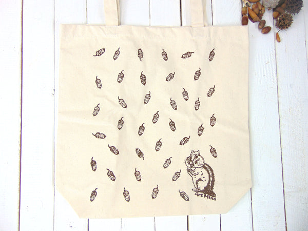 Canvas Tote Bag "Acorn & Chipmunk" [FREE SHIPPING]