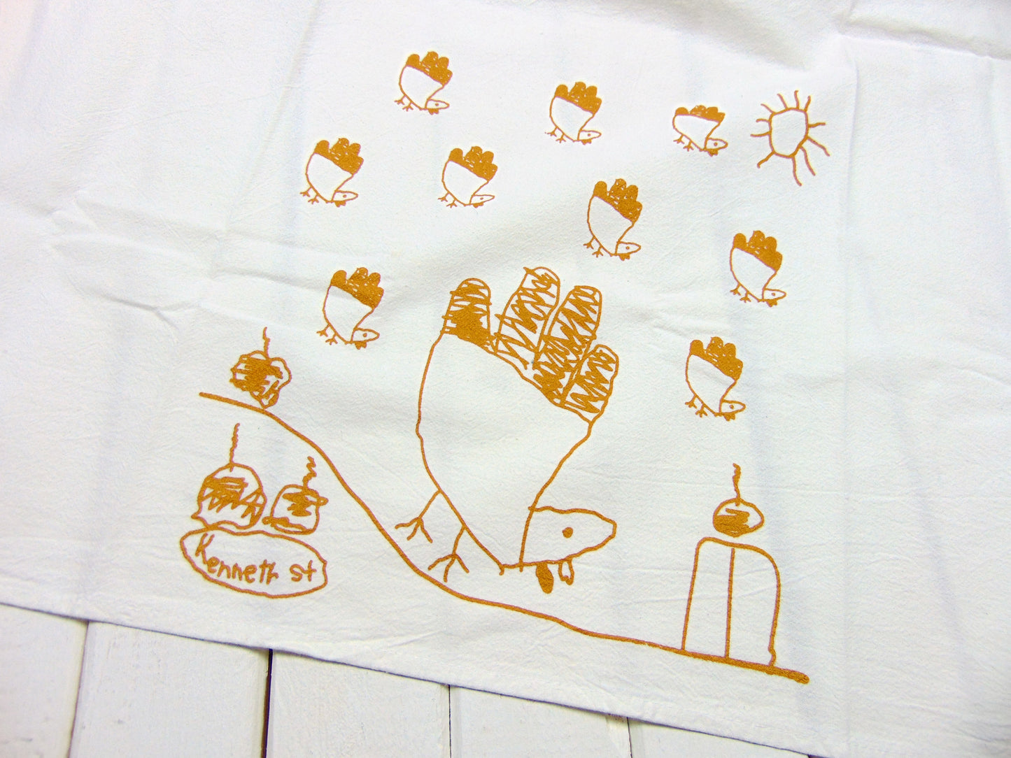 Flour Sack Kitchen Tea Towel "Kids Drawing Thanksgiving Turkey"