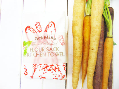 Flour Sack Kitchen Tea Towel "Carrot Bunny"