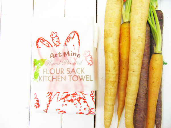 Flour Sack Kitchen Tea Towel "Carrot Bunny"