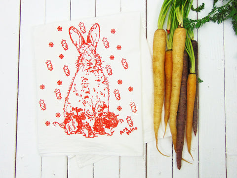 Flour Sack Kitchen Tea Towel "Carrot Bunny"