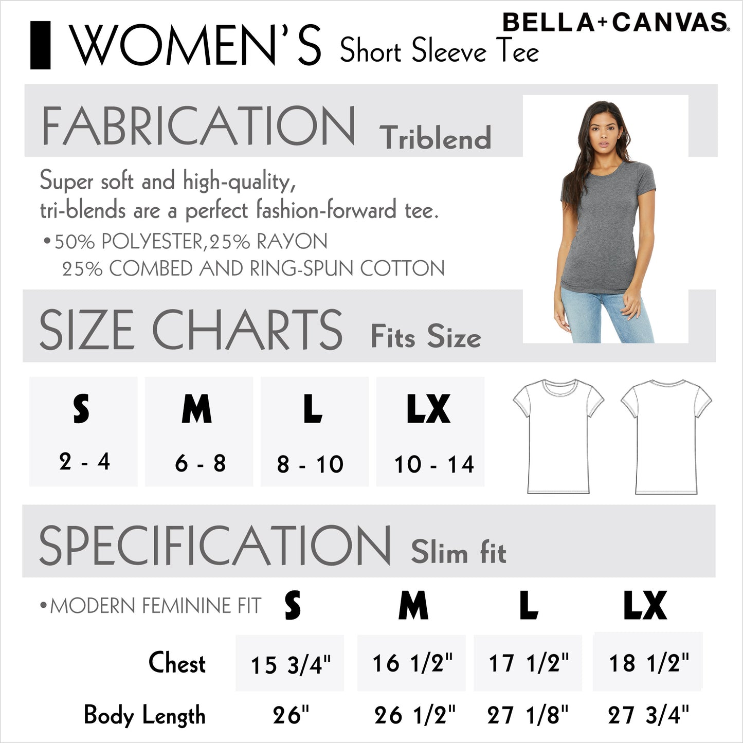 Bella Canvas Triblend women's tee sizes